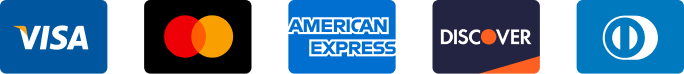 Visa, Mastercard, American Express, Discover, Diners Club