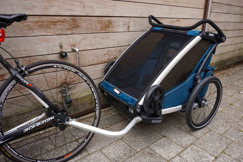 Used bicycle trailer with mesh cover and rear reflectors