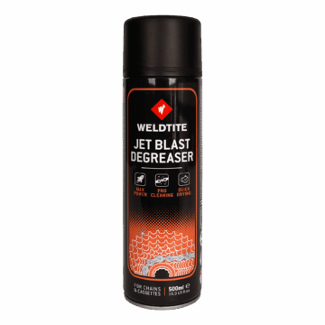 Weldtite Jet Blast Degreaser Spray 500ml aerosol can for bike drivetrain cleaning