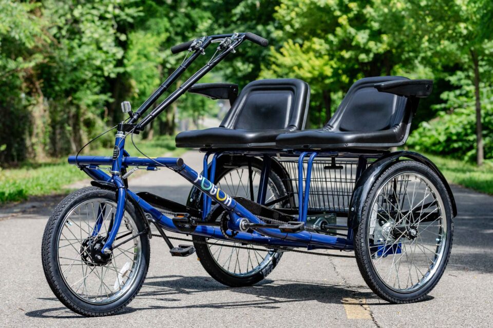 Second-hand adaptive trike bike with rear basket and low step-through frame