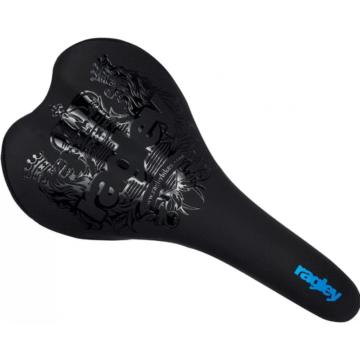 Ragley Tracker saddle in black and blue with 142mm width and chromoly rails