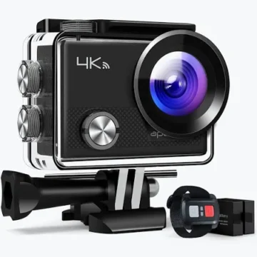 Action camera mounted on a bike handlebar filming a ride