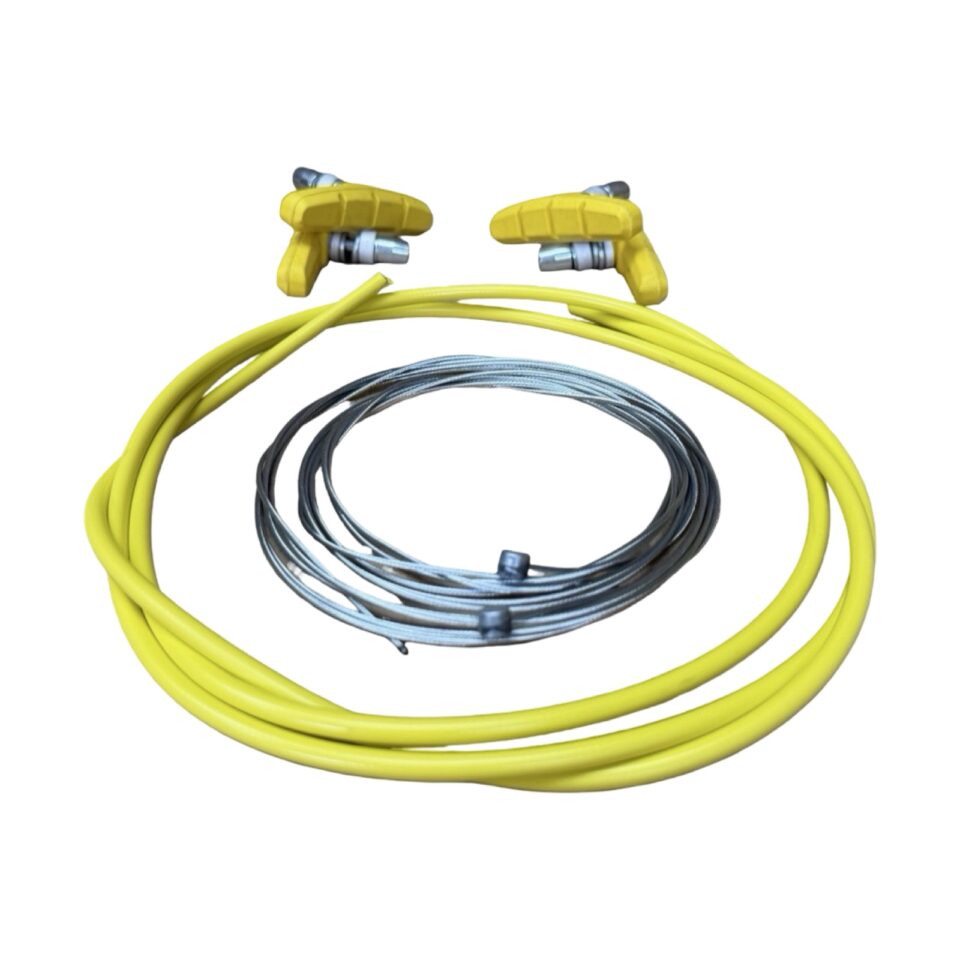 Yellow V-Brake Brake Refresher Kit with pads, cables, and housing