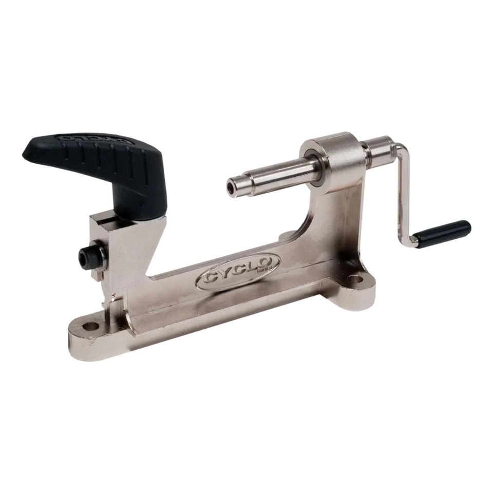Weldtite spoke rolling machine for wheel building and spoke threading