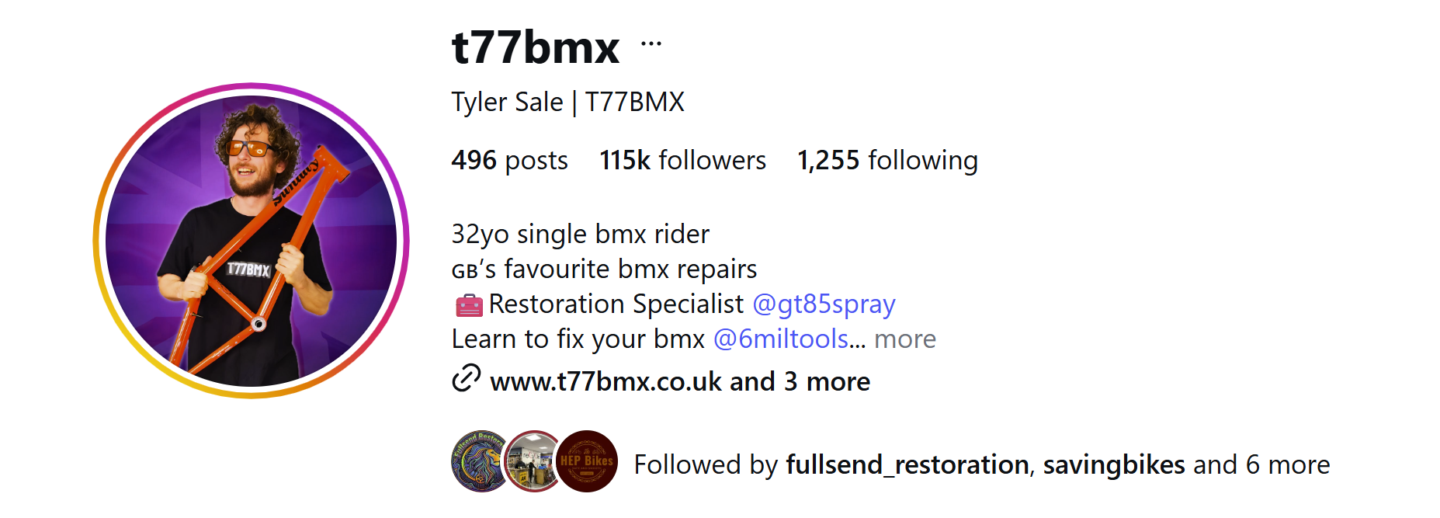 T77 BMX Verified seller on shifta.bike - Instagram and Youtube - posting my journey and building a bike business.