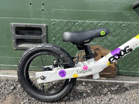 Frog Tadpole Plus Balance Bike - White / Spotty - GRADE C for sale in Yorkshire and The Humber by Club Bikes on SHIFTA marketplace. Top quality second-hand bikes online.