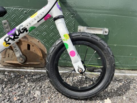 Frog Tadpole Plus Balance Bike - White / Spotty - GRADE C for sale in Yorkshire and The Humber by Club Bikes on SHIFTA marketplace. Top quality second-hand bikes online.