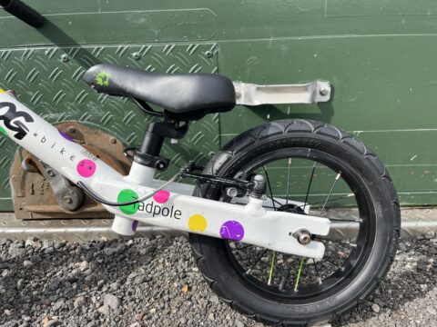 Frog Tadpole Plus Balance Bike - White / Spotty - GRADE C for sale in Yorkshire and The Humber by Club Bikes on SHIFTA marketplace. Top quality second-hand bikes online.