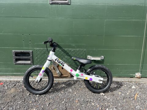 Frog Tadpole Plus Balance Bike - White / Spotty - GRADE C for sale in Yorkshire and The Humber by Club Bikes on SHIFTA marketplace. Top quality second-hand bikes online.