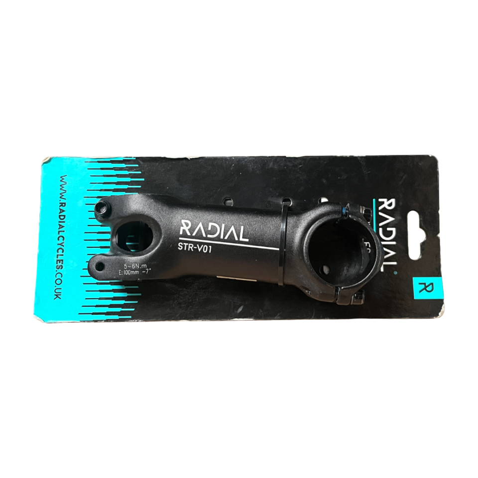 Radial Cycles STR-V01 100mm threadless bike stem with 31.8mm handlebar clamp and 1 1/8 inch steerer fitting